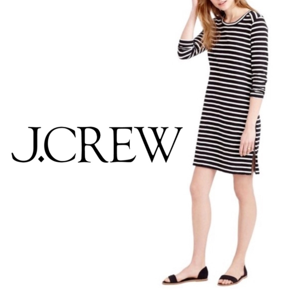 J.Crew Striped Boatneck Navy Ivory Cotton Knit Dress - Size XXS